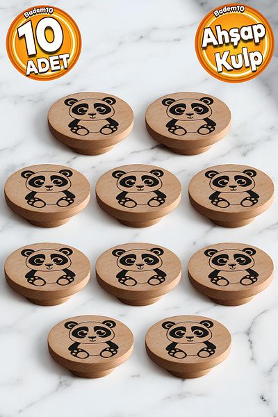 Badem10 Buton de mâner din lemn cu model panda Mobilier camera copiilor Sertar de bucătărie Mâner dulap Mâner 10 buc