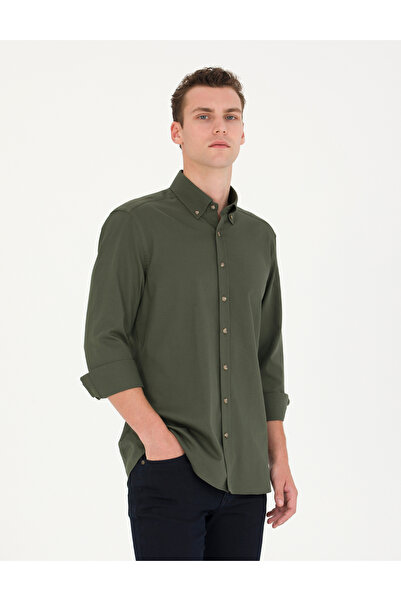 Pierre Cardin Haki Regular Fit Uzun Kollu Gömlek 50276553-VR027