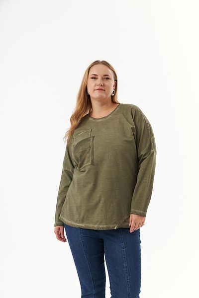 RMG Khaki Colored Large Size Paint Sweatshirt - Pocket Detailed