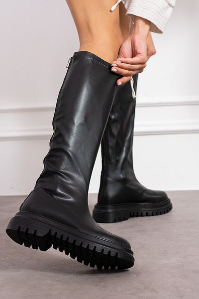 wolk shoes Черни дамски еластични боти Nelsa - Дебели нехлъзгащи се и дебела подметка