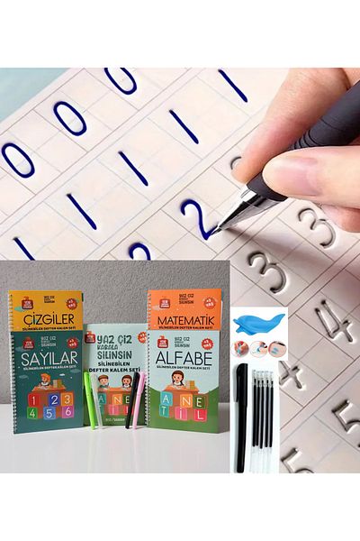 LRS STORE Magic Writing Set with Erasable Cremes Embossed Notebook Writing Tutorial 4 Books + 1 Pen + 5 Spare Tips