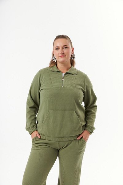 RMG Khaki Color Large Size Zippered Sweatshirt