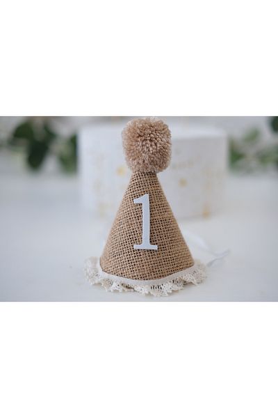 Partifabrik New Season Straw Retro Cream Brown Lace Detailed Pompom Mini 1 Year Old Hat Crown