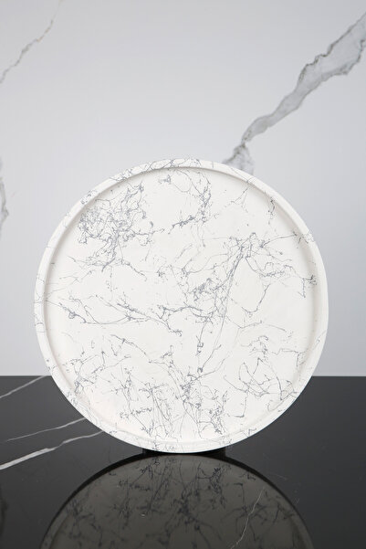 betonmall Mermer Desenli Sunum Tepsisi Yuvarlak Sunum Tabağı Sunumluk 28 Cm