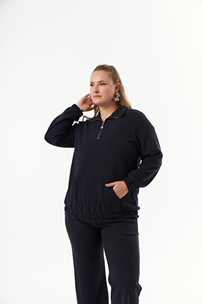 RMG Світшот з великим коміром на блискавці, синій