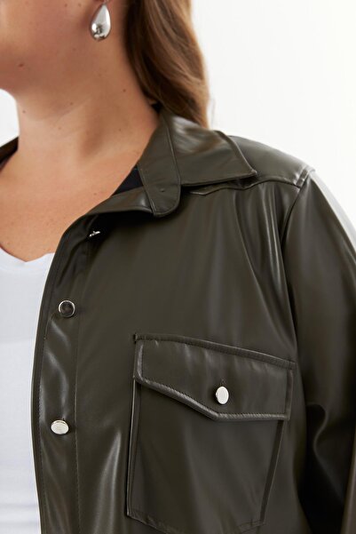 RMG Χακί Δερμάτινο πουκάμισο μεγάλου μεγέθους