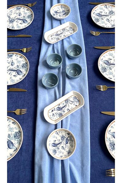Yiğit Seramik Züccaciye Blue Kitchen 14-Piece Breakfast Set for 6 People