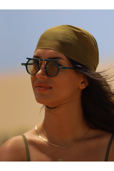 TomyHelf Round Design Green Thick Framed Modern Stylish Sunglasses - Trendy Accessory with Gold Detail
