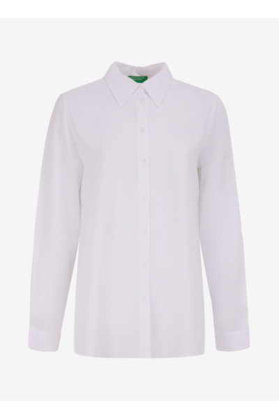 Benetton Cămașă normală cu guler alb pentru femei 5WPWDQ04R