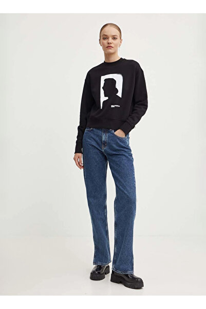 Karl Lagerfeld Jeans Yuvarlak Yaka Baskılı Siyah Kadın Sweatshırt 245J1806