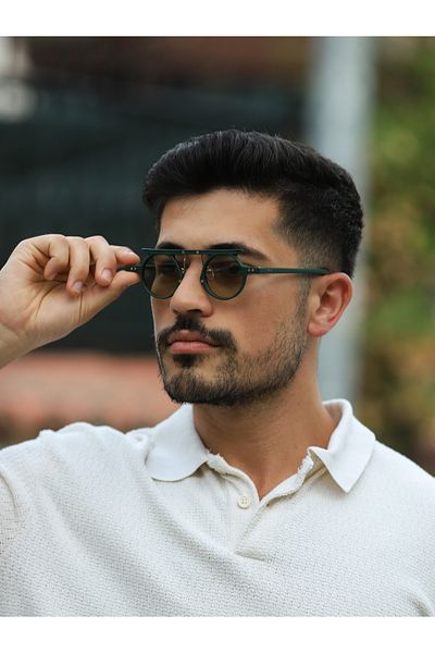 TomyHelf Round Design Green Thick Framed Modern Stylish Sunglasses - Trendy Accessory with Gold Detail