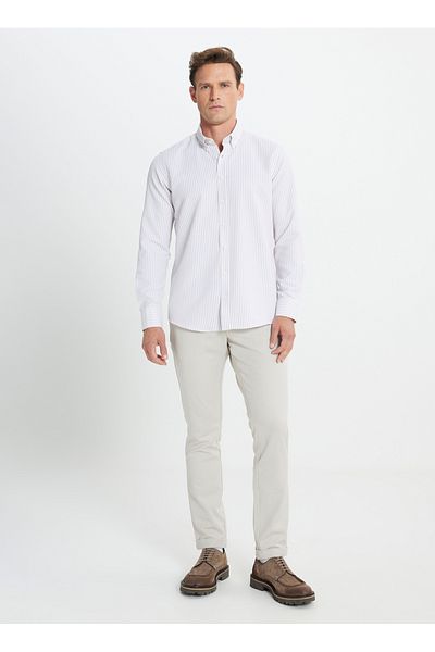 ALTINYILDIZ CLASSICS Altınyıldız Classics قميص رجالي بياقة بأزرار وقصة ضيقة باللون الأبيض - البيج ACE202510016 _ SHIRT PAR DY