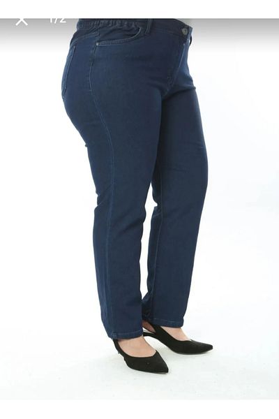AKŞEN GİYİM Pantaloni de jeans de culoare albastră din lycra, cu jumătate de elastic pe laterale