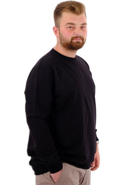 ModeXL Mode XL Large Size Men's Crew Neck Basic Sweatshirt U24174 Black