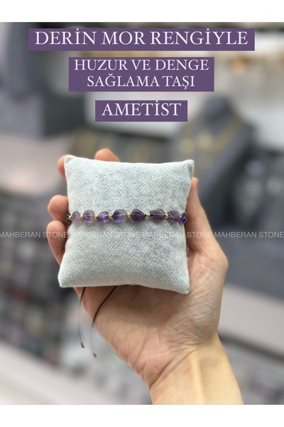 MAHBERAN STONE NATUREL KESİM AMETİS DOĞAL TAŞ BİLEKLİK AYARLANABİLİR BİLEKLİK SİTRES BİLEKLİĞİ