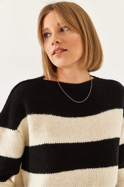 Bianco Lucci Women's Crew Neck Striped Knitwear Sweater 20246239