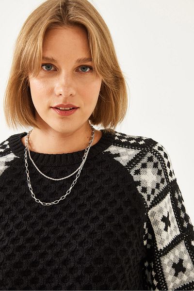 Bianco Lucci Women's Sweater Sweater with Patterned Sleeves 20246202