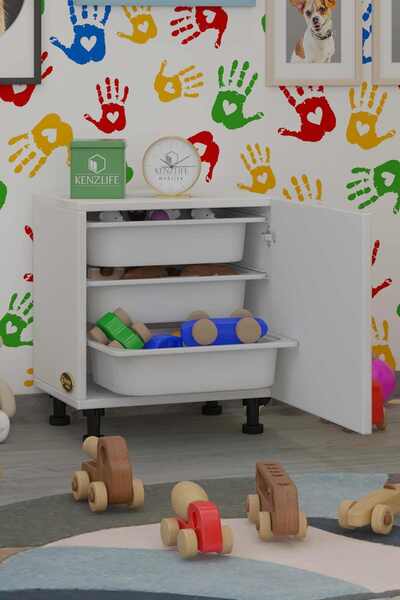 Kenzlife Sepetli Mutfak Dolabı Ruberukapak Byz 050X45X30 Kapaklı Banyo Çamaşır Beyaz 3 Lü Sepet