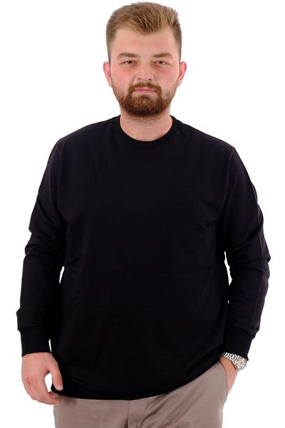 ModeXL Mode XL Large Size Ανδρικό φούτερ με λαιμόκοψη βασικού ποδηλάτου U24174 Μαύρο