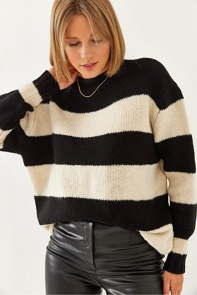 Bianco Lucci Women's Crew Neck Striped Knitwear Sweater 20246239