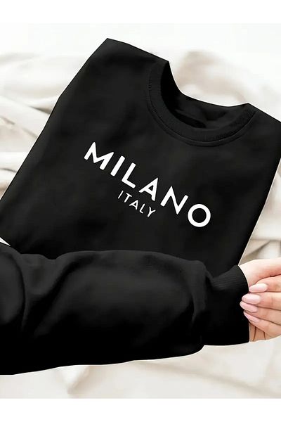 Karatopak Hanorac oversize unisex cu imprimeu Milano, cu gât crew