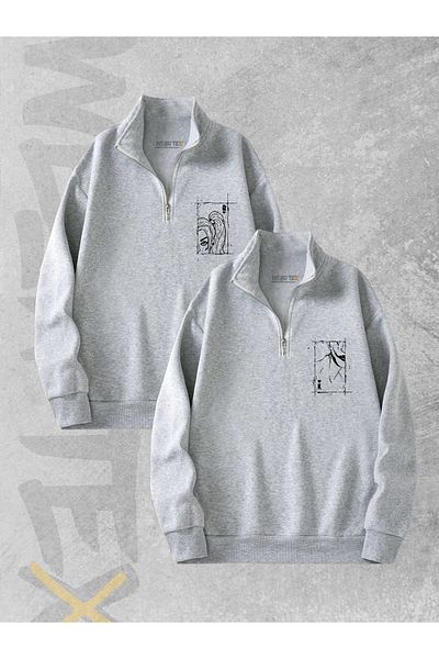 WEARTEX 2-Piece Half Zipper Joker and Harley Queen Printed Lover Couple Sweatshirt