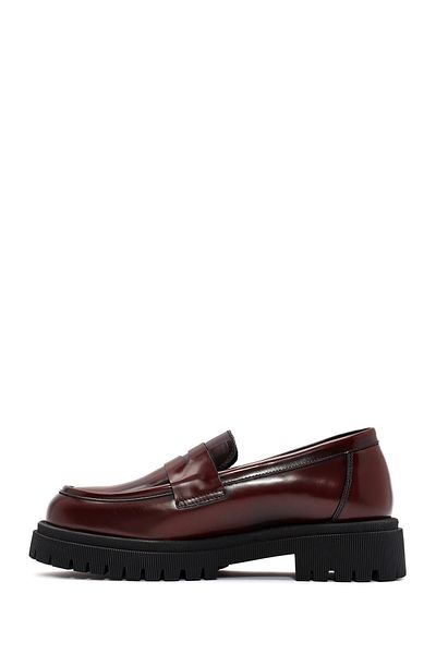 Derimod Women's Burgundy Thick Soled Leather Masculine Loafer 24Wfd 236322