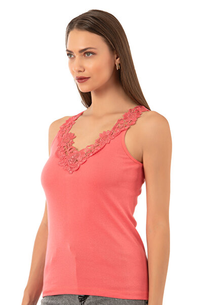 ÖZKAN underwear Özkan 2001 Women's Cotton Ribbed Lace Laced Magnolia Tank Top