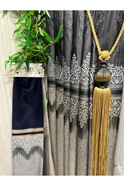 NİVEMESHOME Nivemeshome Titus Fj 632145   V-913 Μαύρη 1/3 Κοντή πλισέ κουρτίνα φόντου Apm