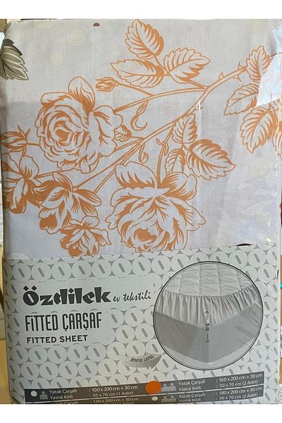 Özdilek طقم ملاءة سرير رانفورس قطن 100% مزدوج اللون باللون البيج - مبطن مطاطي