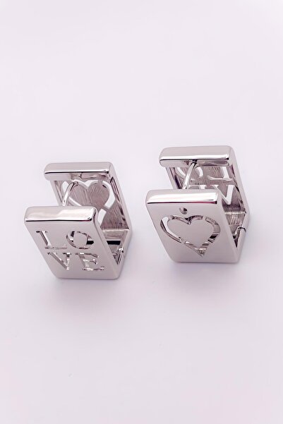 Trinos Çelik Küpe Love Yazılı Çift Taraflı Kullanılabilen Plaka Küpe