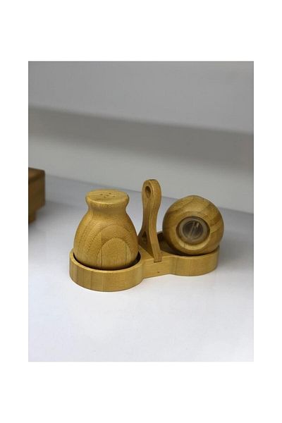 MİEN Mien Bamboo Salt and Pepper Shakers with Stand Mi̇en-7B08