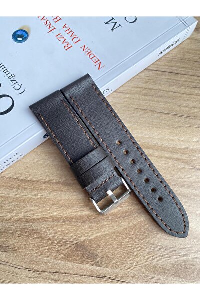 Prizma 22mm Koyu Kahverengi Düz Hakiki Deri Saat Kordonu.