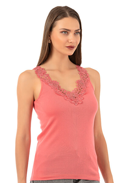 ÖZKAN underwear Özkan 2001 Women's Cotton Ribbed Lace Laced Magnolia Tank Top