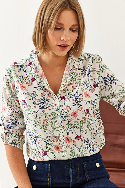 Bianco Lucci Női ujjú hajtogatott virágmintás ing60101028