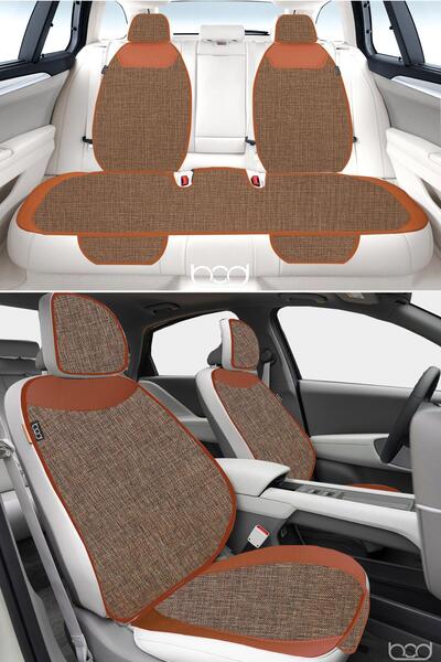 Bod Set de protecție pentru scaune auto din in, anti-transpirație - Seria Yali, set față și spate, maro