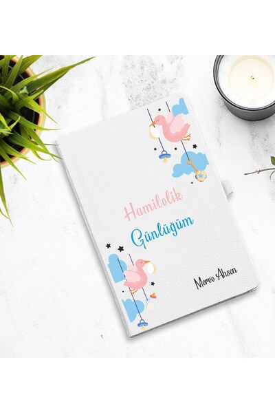 Yaprak Hediyelik Kişiye Özel İsim Baskılı Hamilelik  Günlüğü - 1