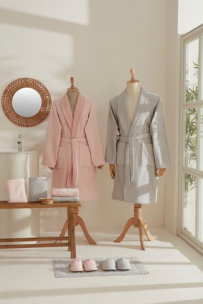 Karaca Home Foster 9 Piece Ruched Οικογενειακό Σετ Μπάνιου - Πούδρα-Γκρι
