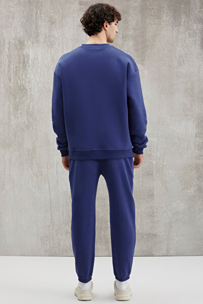 GRIMELANGE Ανδρικό φούτερ Rairok Comfort Oversize με κέντημα Navy Blue με Fleece εσωτερικά