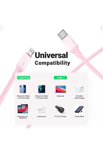 Ugreen Type-c To Lightning Iphone Data Ve Şarj Kablosu Pembe 1.5 Metre