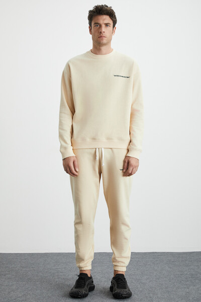 GRIMELANGE Ανδρικό φούτερ με φλις εσωτερικά Comfort oversized με κέντημα βανίλιας