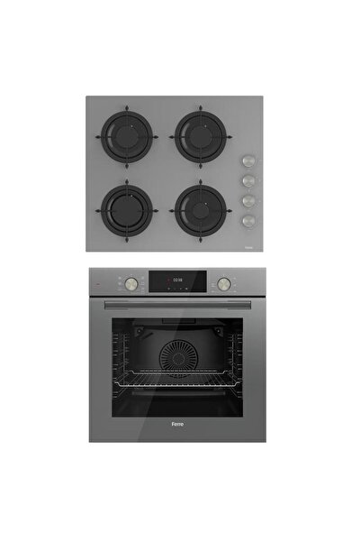 Ferre 2'li Gri Cam Ankastre Set Qms63cpr Flowart Turbolu - CS208 Gri Cam Ocak