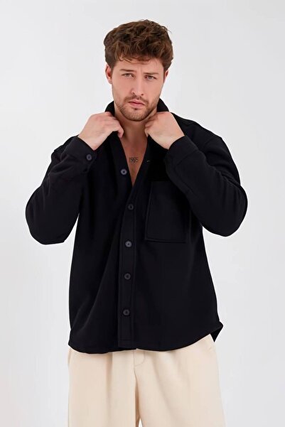 coder Cămașă neagră groasă de iarnă din lână