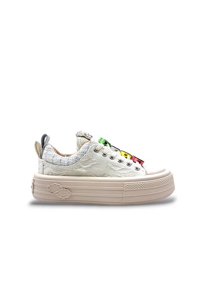 Scootland Γυναικείο Sneaker Foershadow σε μπεζ χρώμα - Ψηλή σόλα, Emoji και λεπτομέρεια από πέτρα