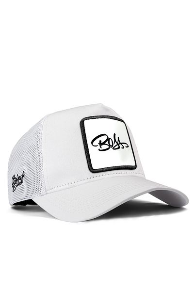 BlackBörk V1 Trucker Boss - Unisex White Hat (CAP) with 1bs Code Logo