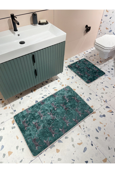 Brillant 2'li Lateks Deri Taban Banyo Paspas Takımı (60X100 - 60X50) Yeşil