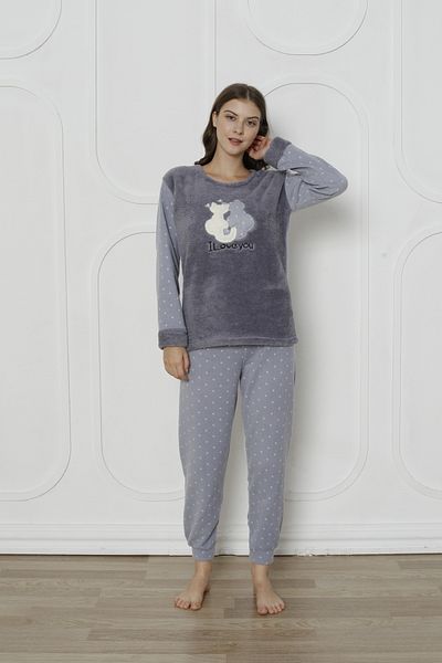 Wordex Fwn 3011 Set de pijamale brodate pentru pisici de iarnă pentru femei Welsoft Fleece