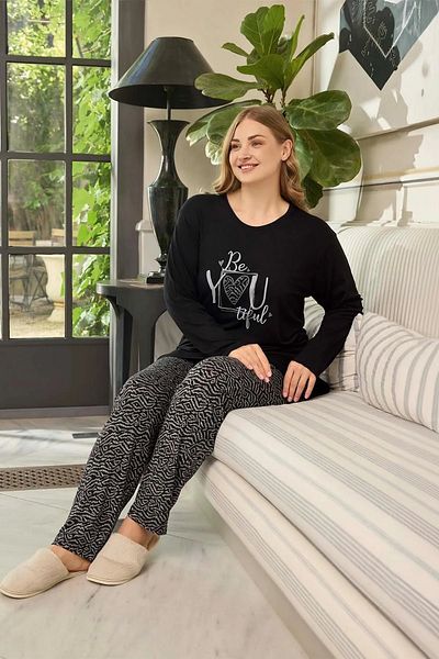 Aydoğan Plus Size Battal Long Sleeve Women's Pajamas Set
