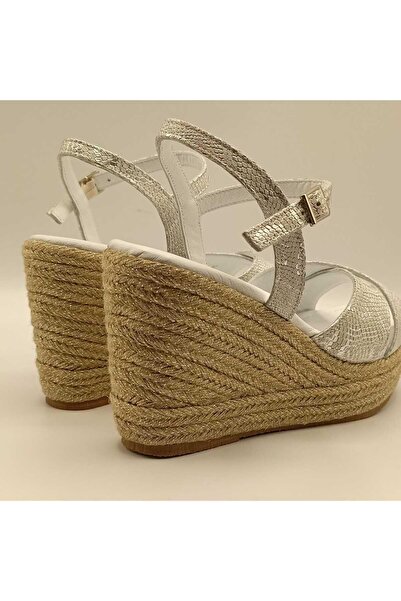 Ametist Camelia Silver Leather Wedge Heel Sandals