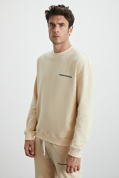 GRIMELANGE Ανδρικό φούτερ με φλις εσωτερικά Comfort oversized με κέντημα βανίλιας